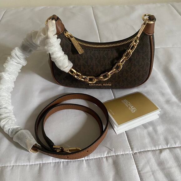 Michael Kors Cora brown mini zip pouchette bag - Picture 6 of 8